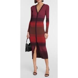 Staud Shoko Rib-Knit Striped Sweater Dress Burgundy Purple Small